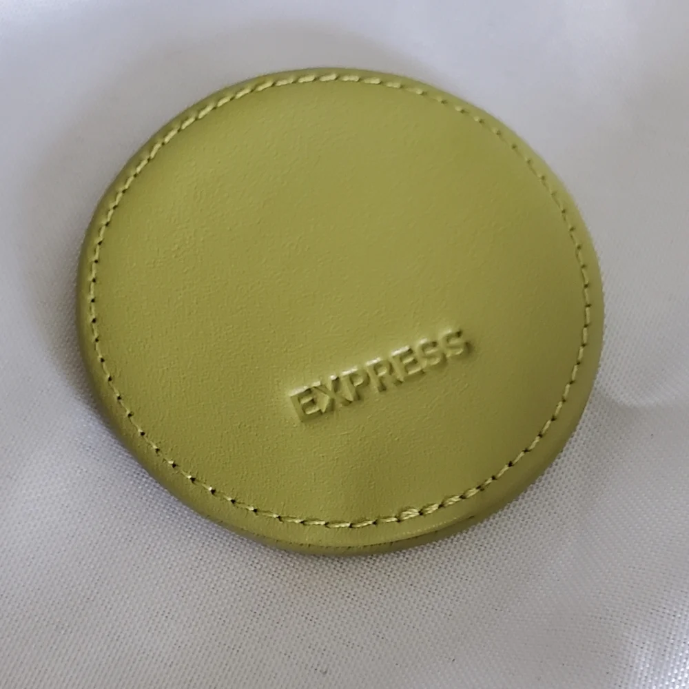 Express Lime Green Leather Mini Pocket Round Makeup Mirror And Square Case